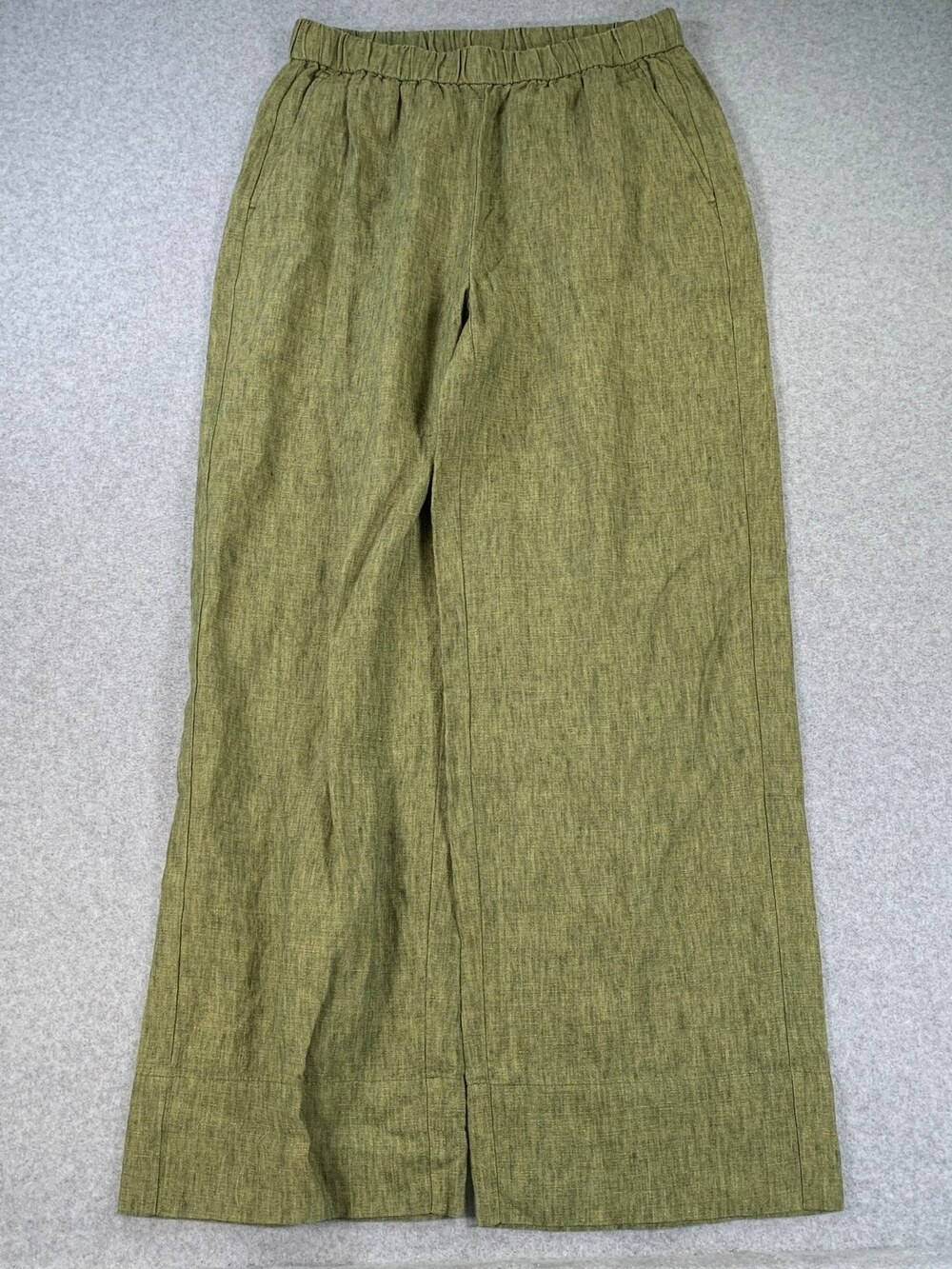 Eileen Fisher Wide-Leg Trouser Pant Linen Olive Green Women's Size Small